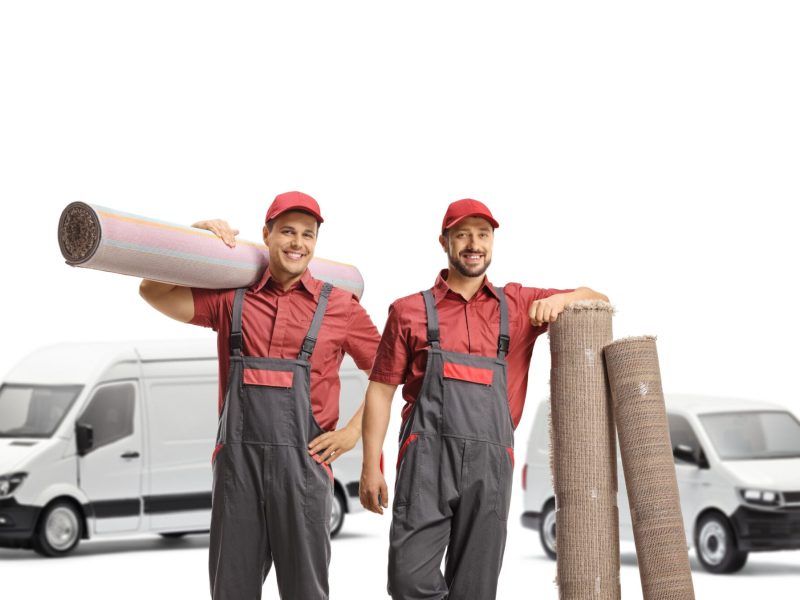 Vans,And,Male,Workers,In,Uniforms,With,Carpets,Isolated,On Vans,And,Male,Workers,In,Uniforms,With,Carpets,Isolated,On